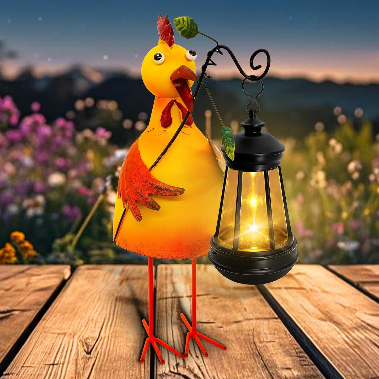 Estatuas solares de pollo para jardín patio balcón
