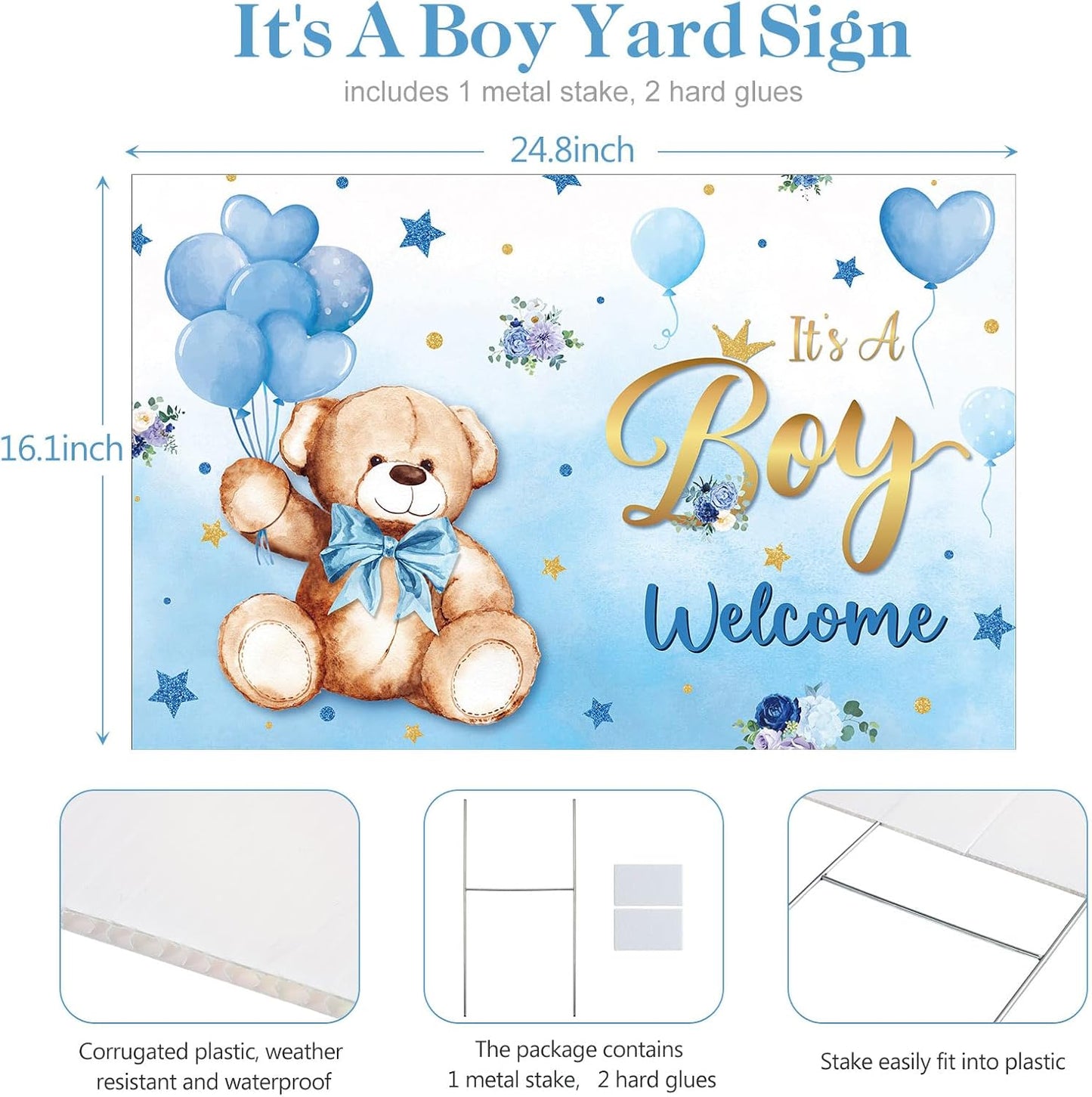Letrero patio baby shower elefante azul y rosa