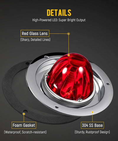Kit 2 luces sandía vidrio rojo LED acero inox base Peterbilt