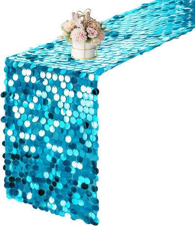 Camino mesa rectangular lentejuelas turquesa 12x108pulg purpurina