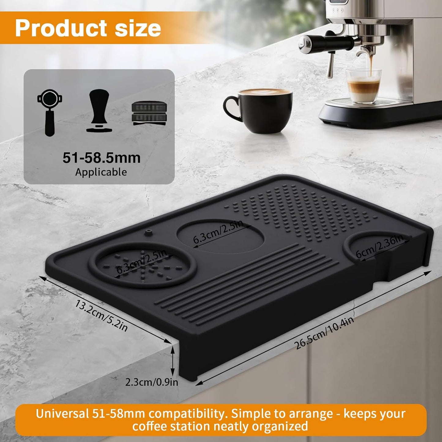Tapete silicona para cafetera expreso 10.4x5.6pulg negro