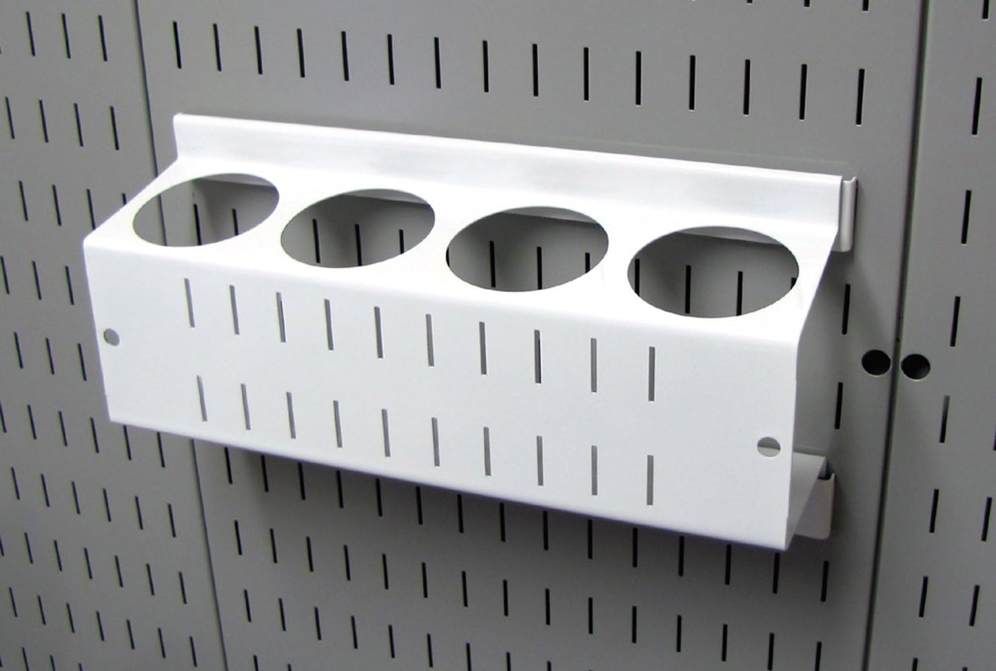 Soporte latas spray ranurado blanco tablero clavijas