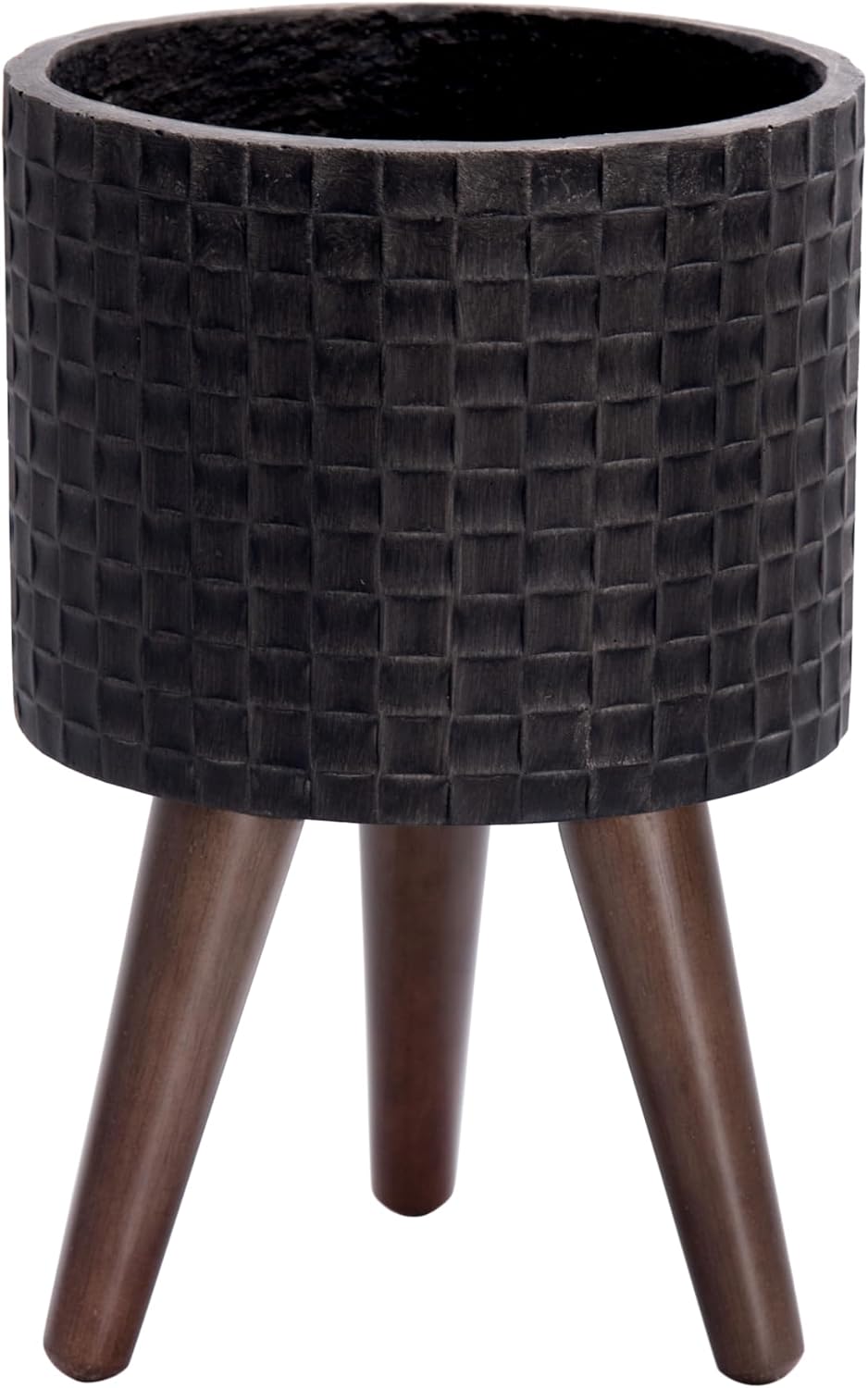 Maceta moderna 8" patrón azulejos negro envejecido soporte