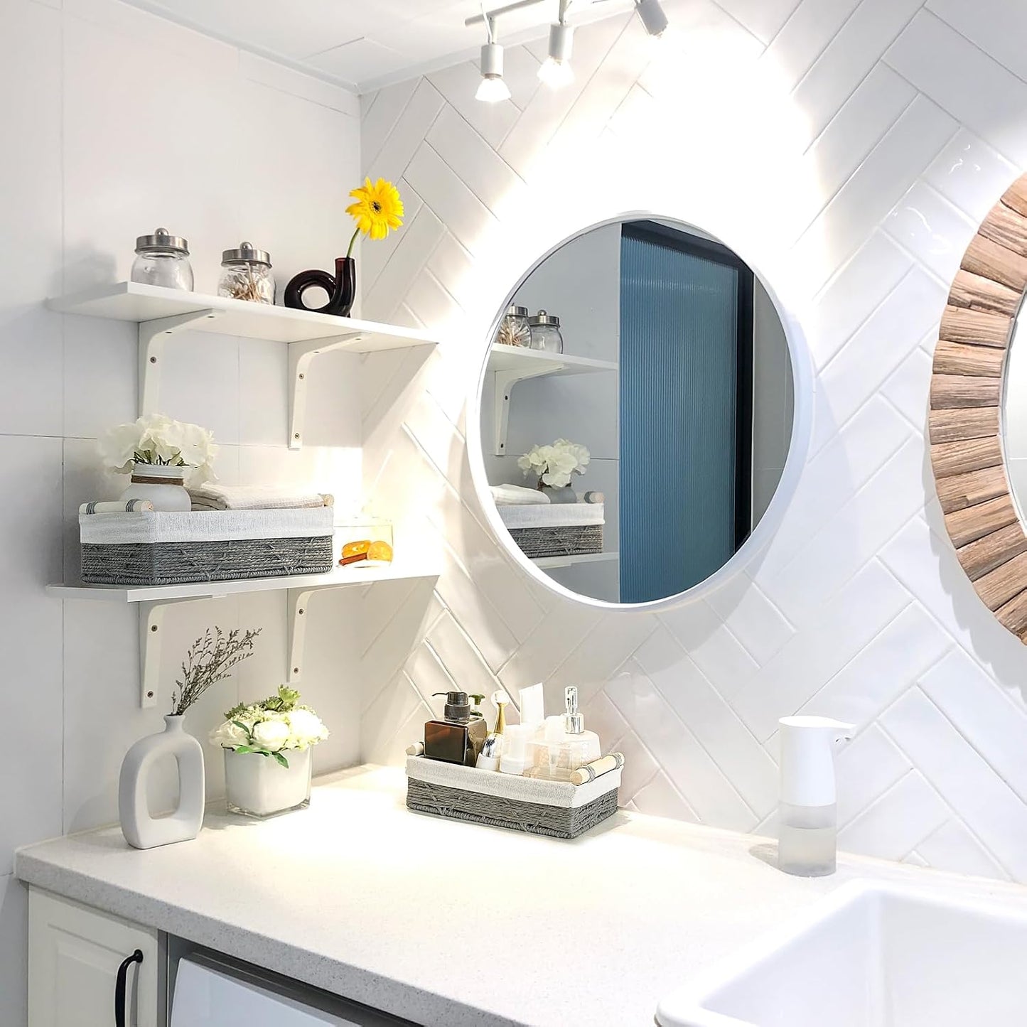 Cesta mimbre para papel higiénico y decoración 2 pzas gris