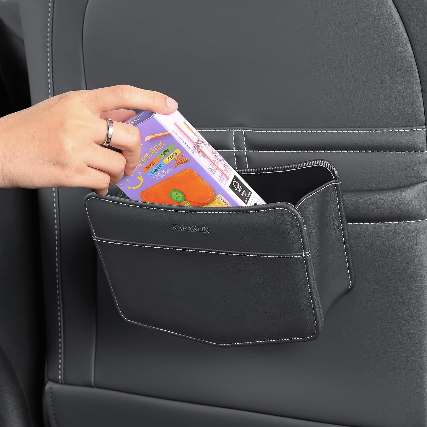 Cubo basura cuero automóvil contenedor plegable negro