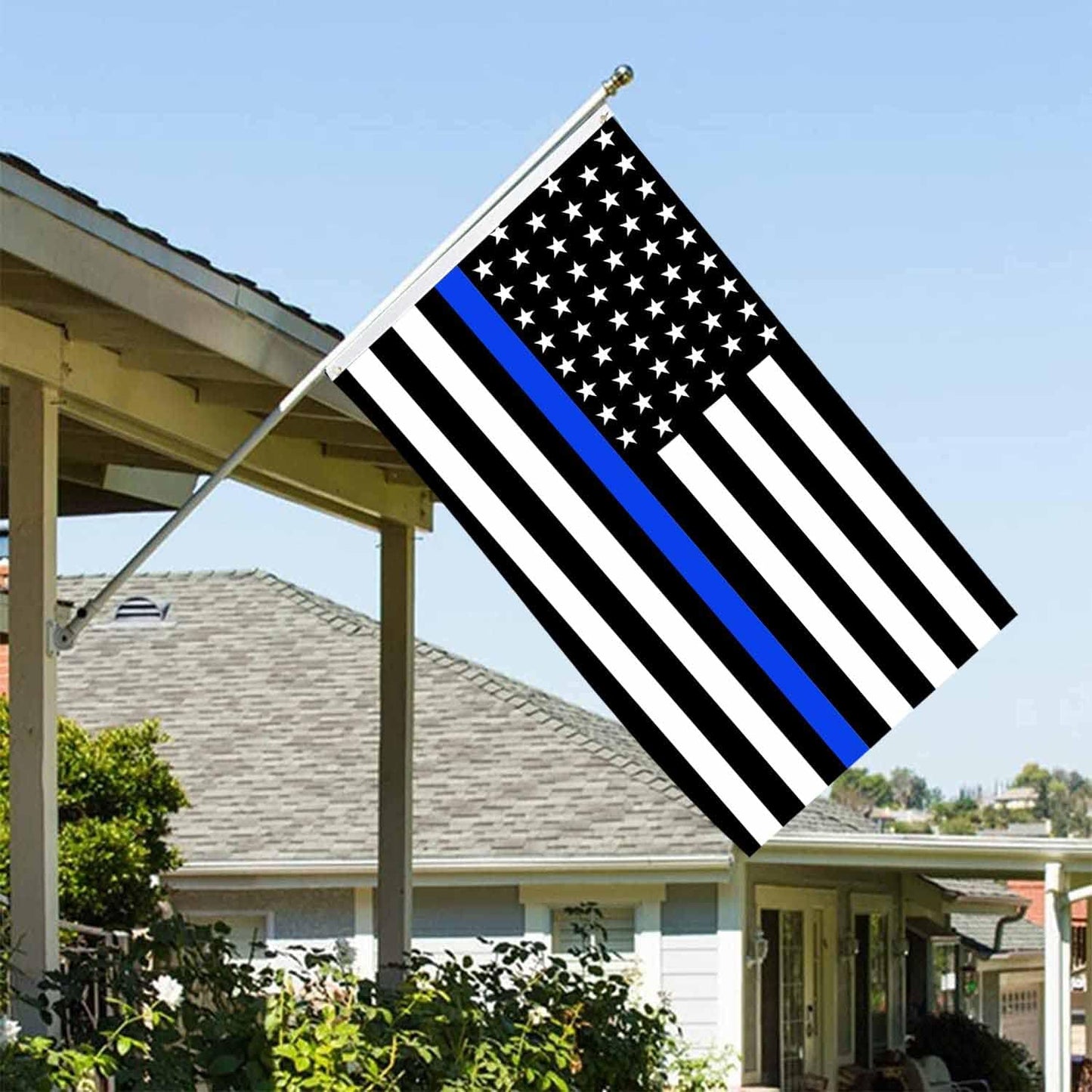 Bandera policía 2x3" rayas azules 210D con ojales metal