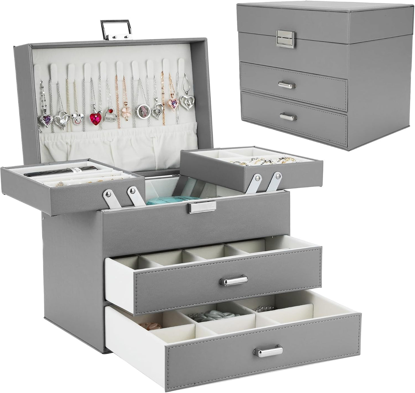 Caja organizadora joyas 4 capas para mujeres y niñas gris