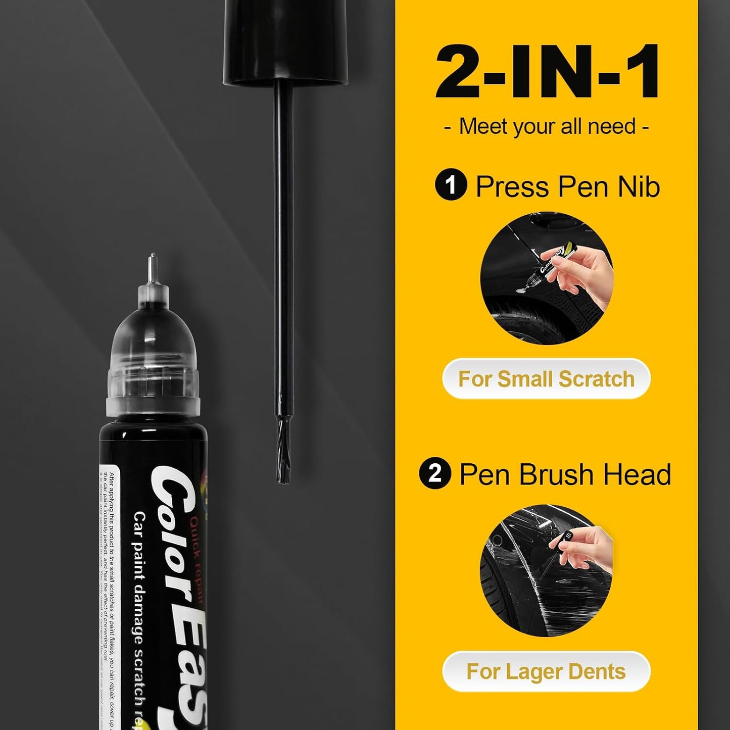 Pintura retoque 2en1 lápiz arañazos rápido secado negro