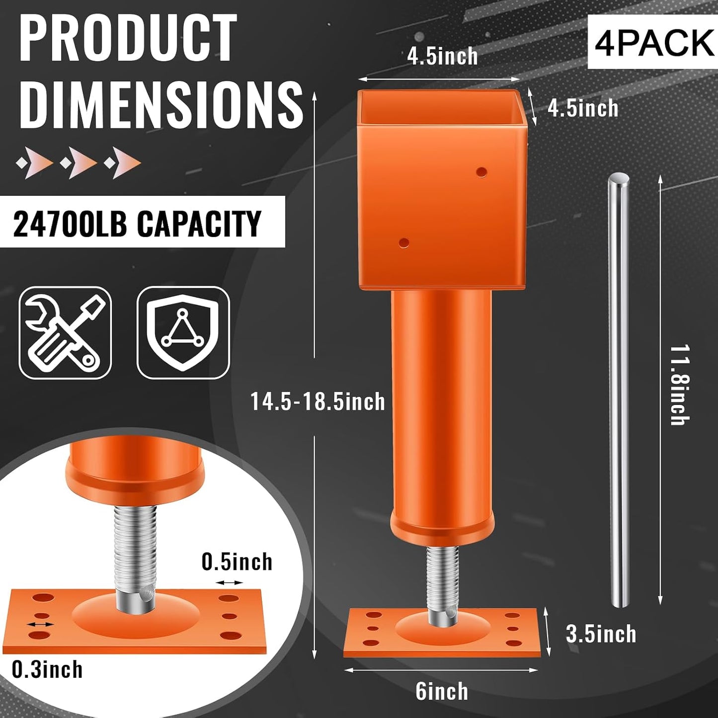 2 Pzas Postes Gato 4.5x4.5pulg 24700lbs Ajustables