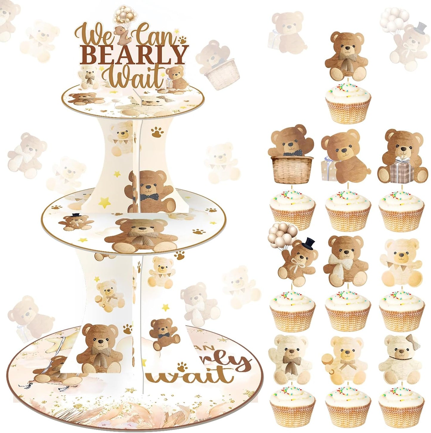 Soporte cupcakes oso peluche decoración baby shower