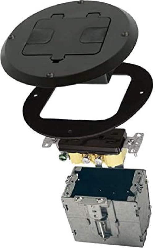 Kit piso dúplex 15A TR caja acero ajustable 1-Gang negro