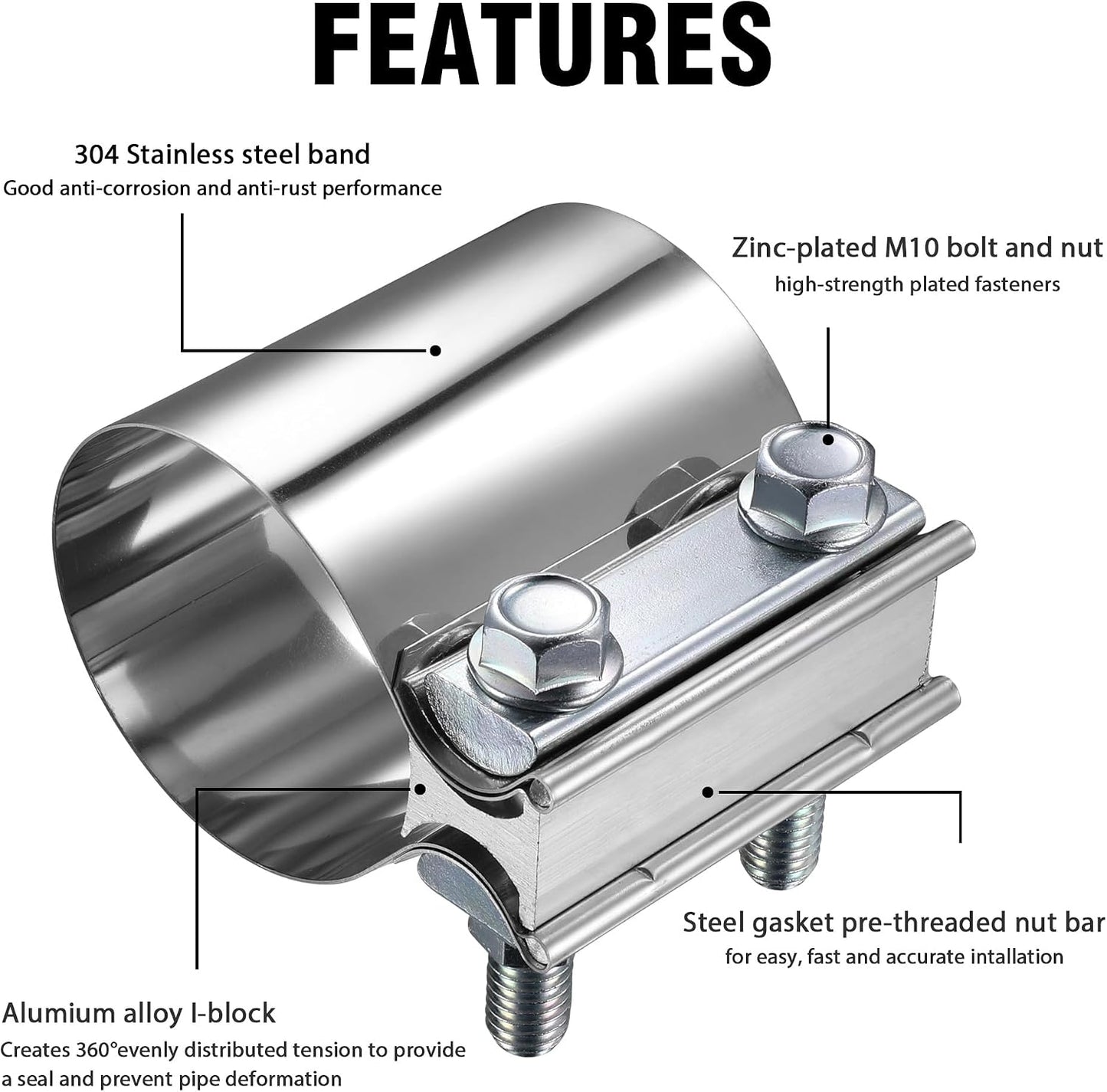 2 Abrazaderas Escape 2.5" Acero Inox 304