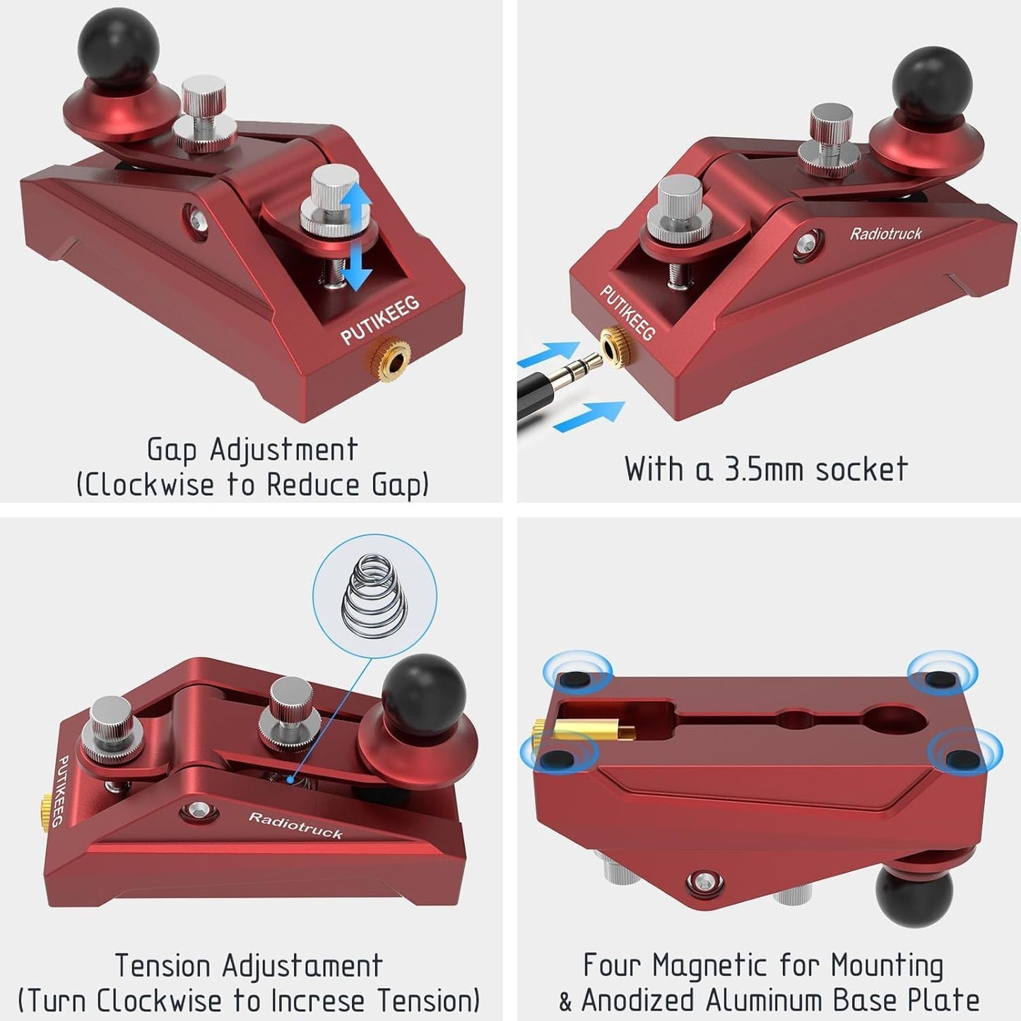 Llave código morse aluminio gris ajustable rojo