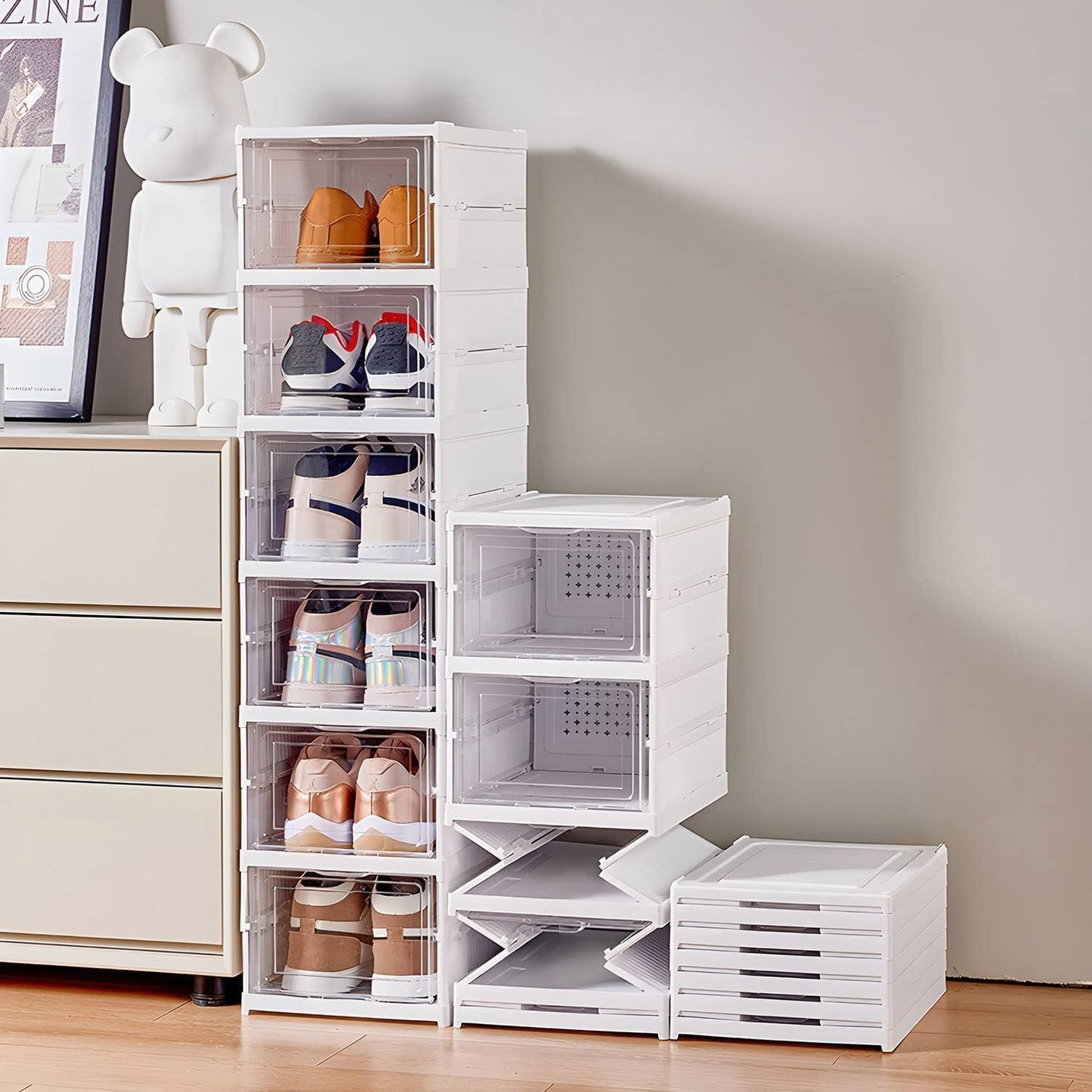 Caja zapatos plástico 6 niveles con puerta transparente