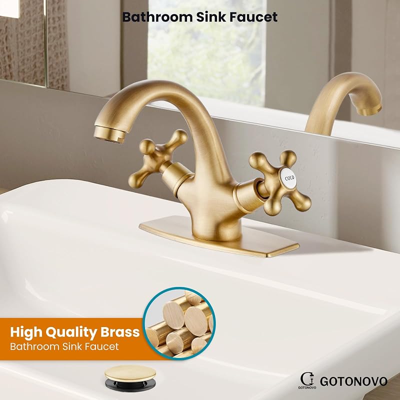 Grifo lavabo un solo agujero pomos cruzados placa latón