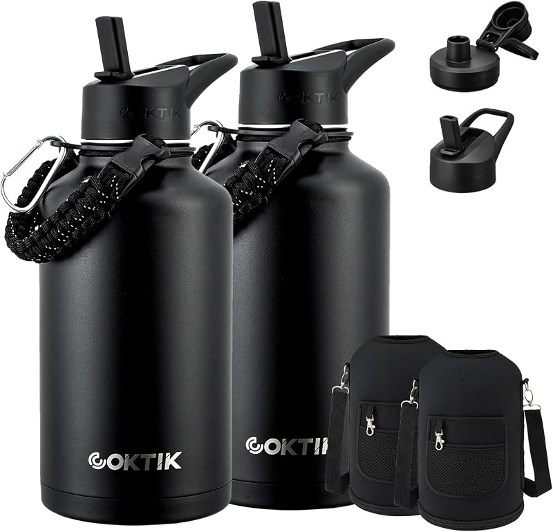 Botella agua aislada acero inox 64oz 48h frío sin BPA set 2