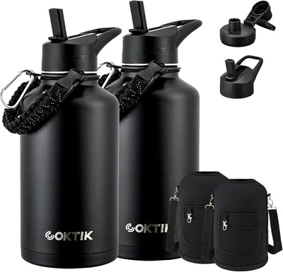 Botella agua aislada acero inox 64oz 48h frío sin BPA set 2