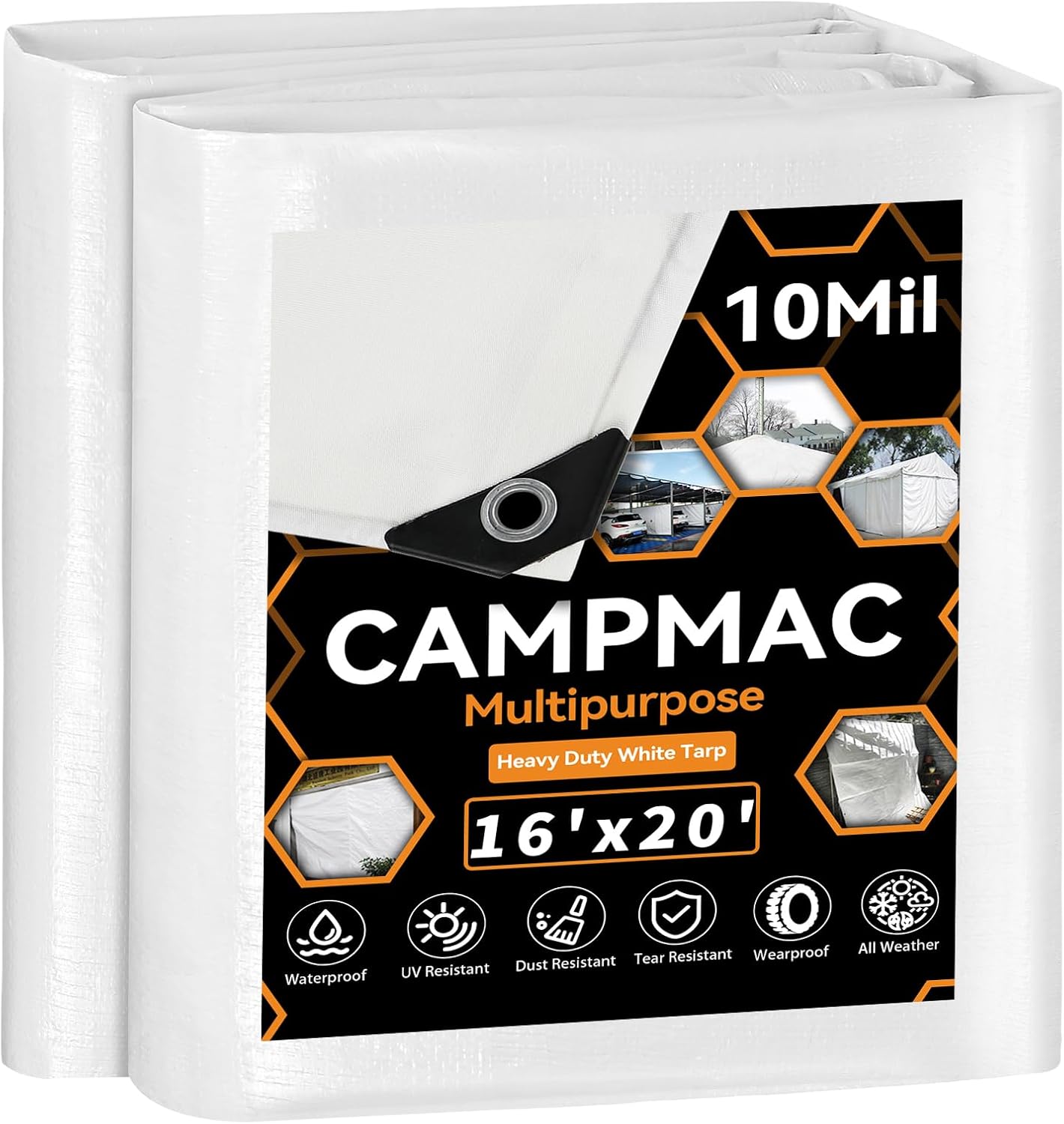 Lona impermeable blanca 16x20ft 10mil resistente desgarros