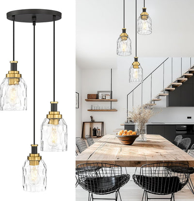 Lámpara colgante isla cocina 3 luces vidrio ondulado