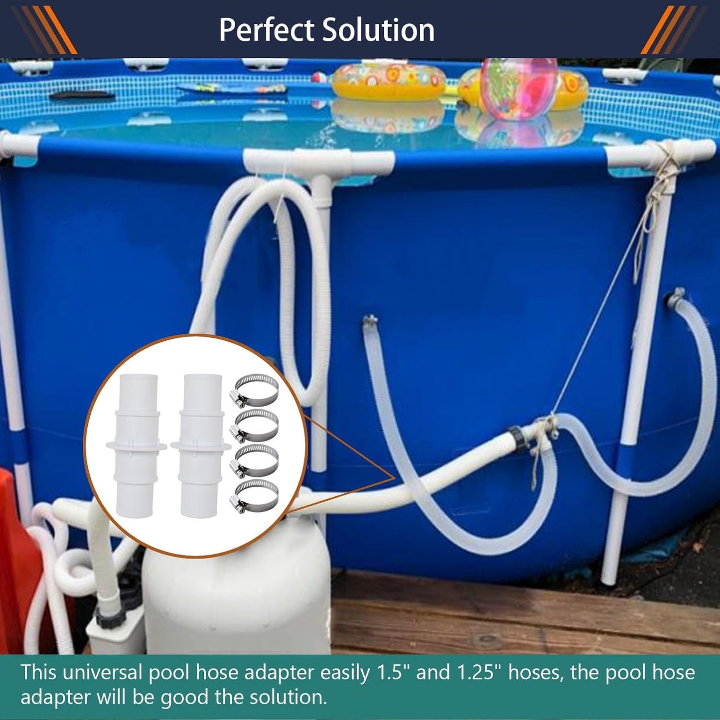 Adaptador manguera piscina 1-1/4 a 1-1/2 pulg plástico