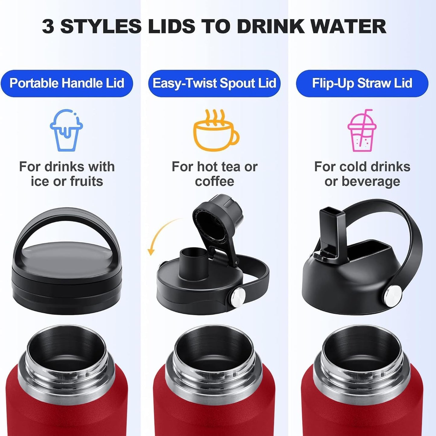 Botella agua acero inox 40oz boca ancha tapa pajilla
