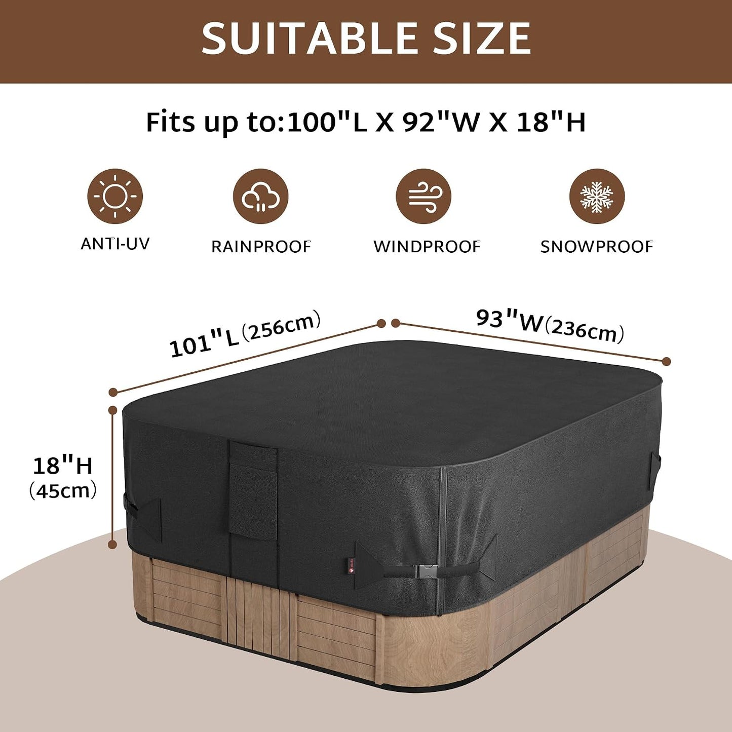 Cubierta impermeable para bañera hidromasaje 101x93pulg 600D