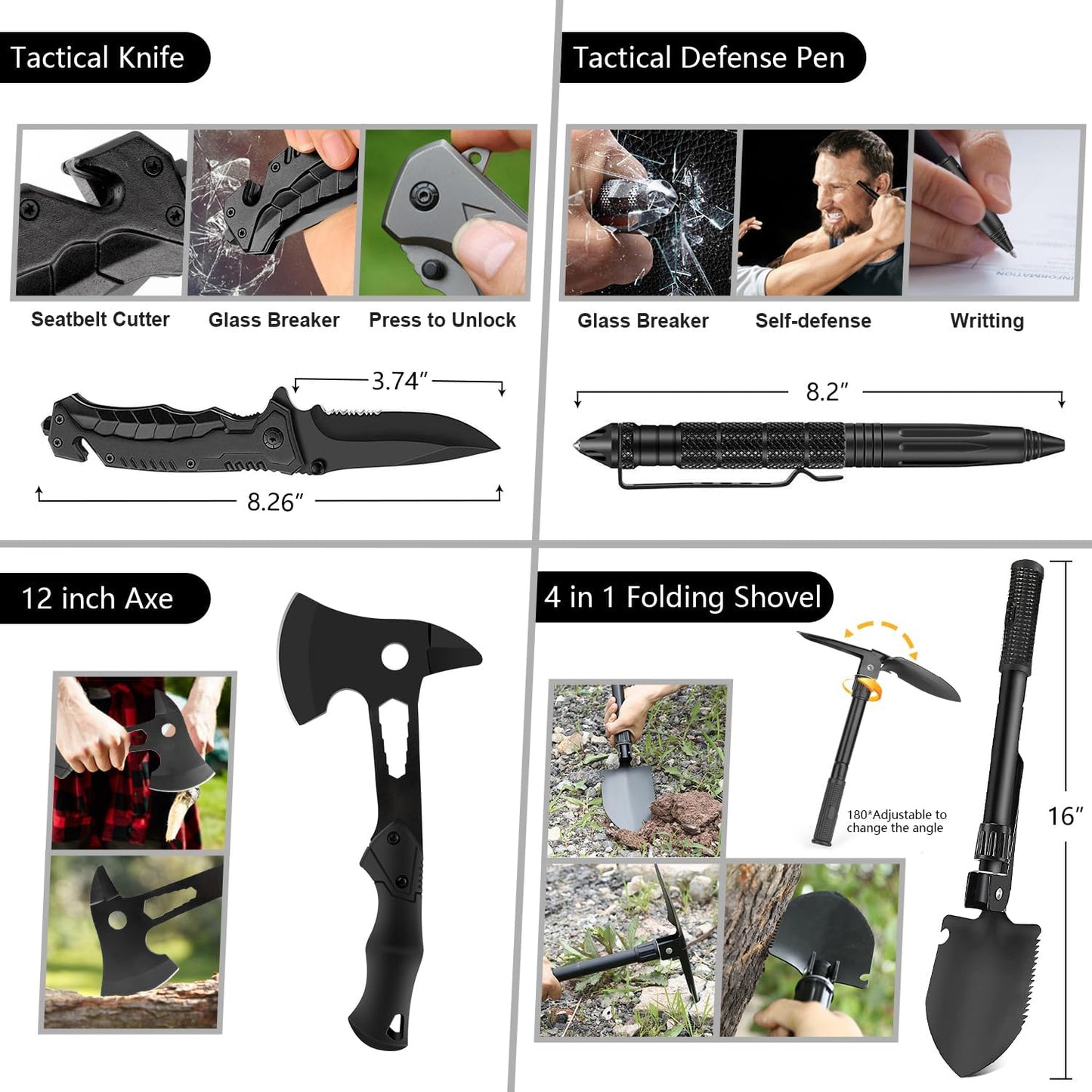Kit supervivencia 151 pzas con linterna cuchillo alicates manta