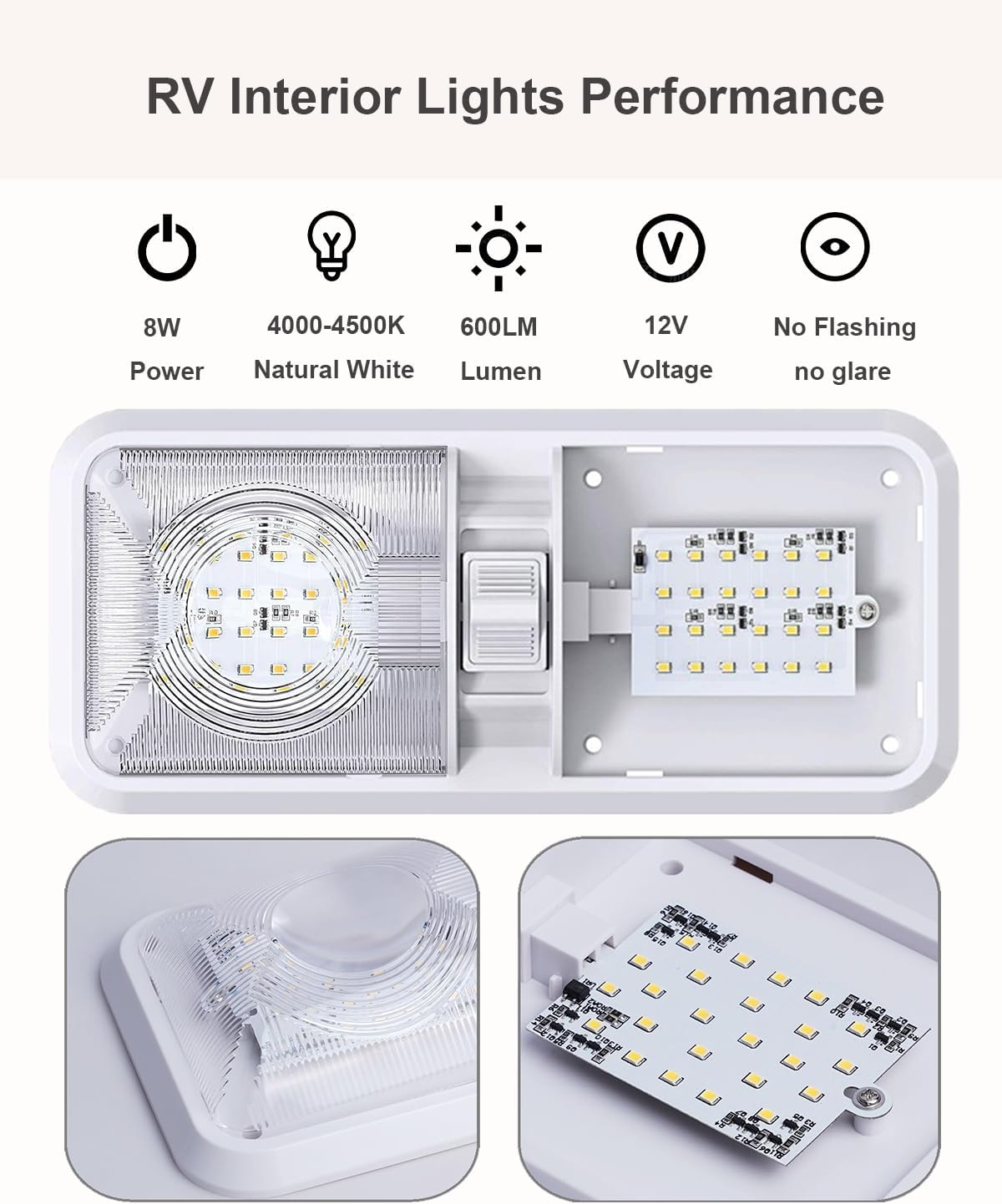 Luces LED 12V para caravan 2 lámparas baño blanco natural
