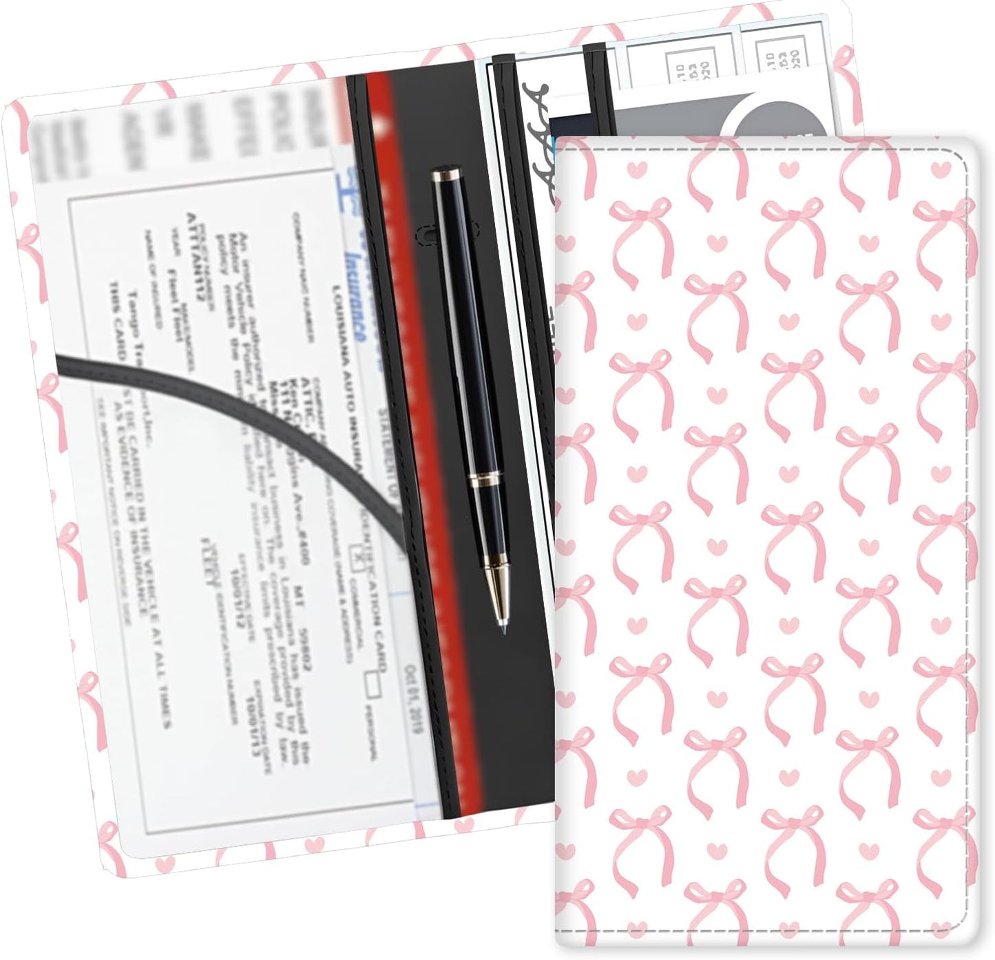 Funda cuero para documentos y licencia con moño corazón