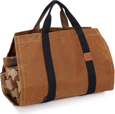 Bolsa transportadora leña correas dobles lona encerada 16oz