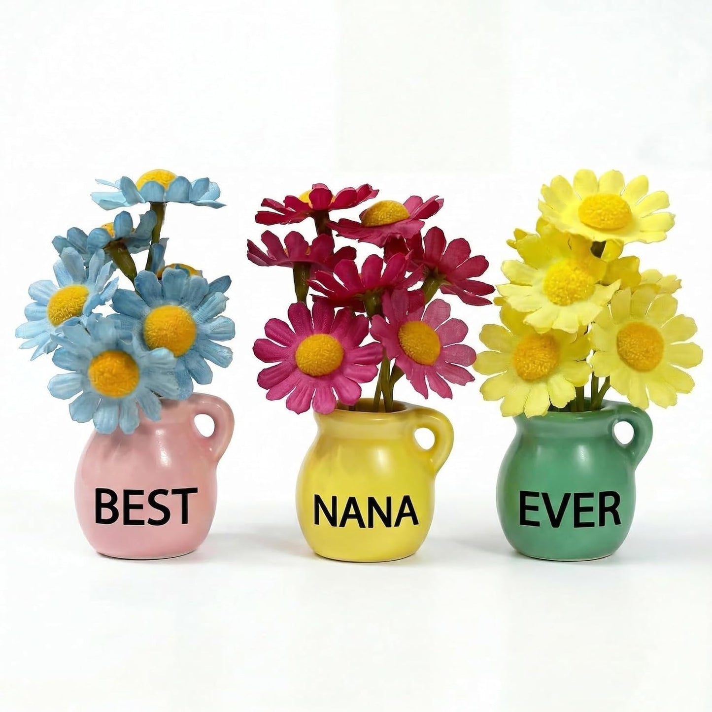 Set 3 Vasos Cerámica con Flores para Nevera Regalo Abuela