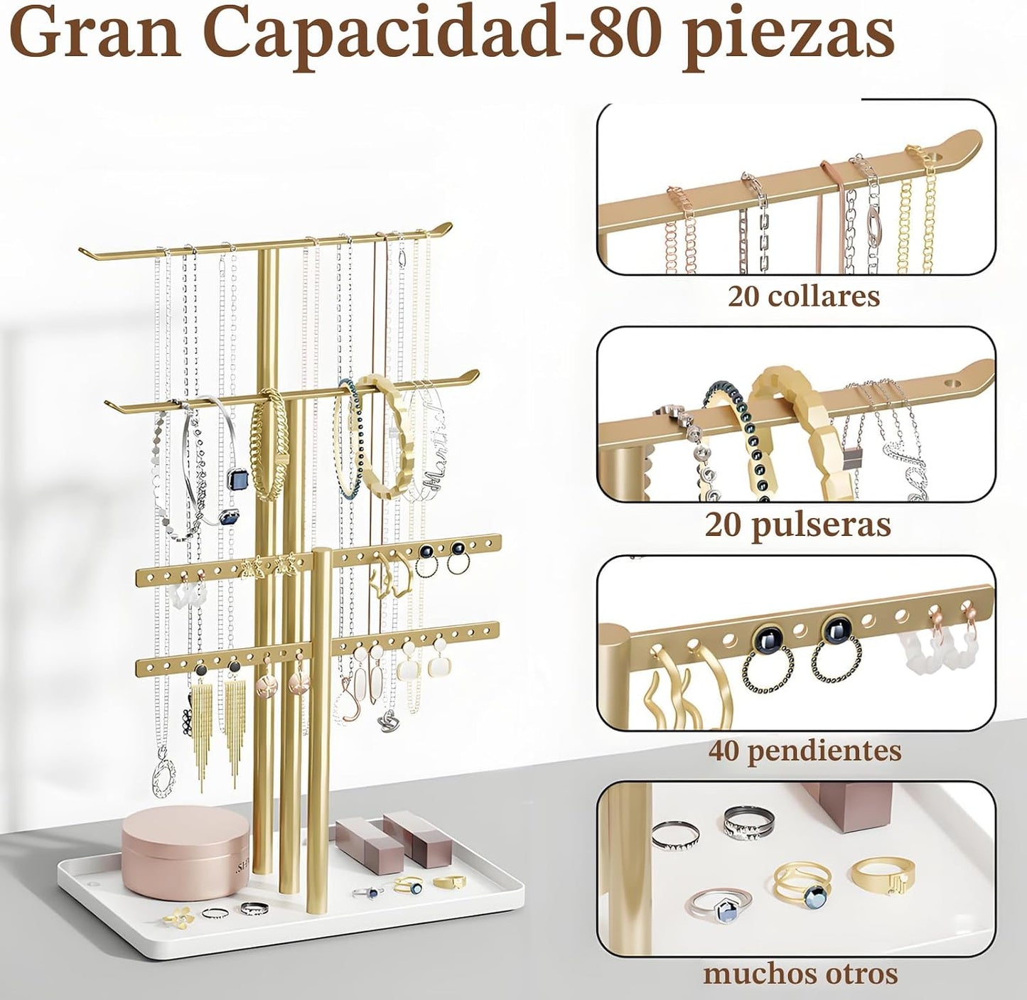 Organiz. colgador joyas oro 12.5" para 80 pzas