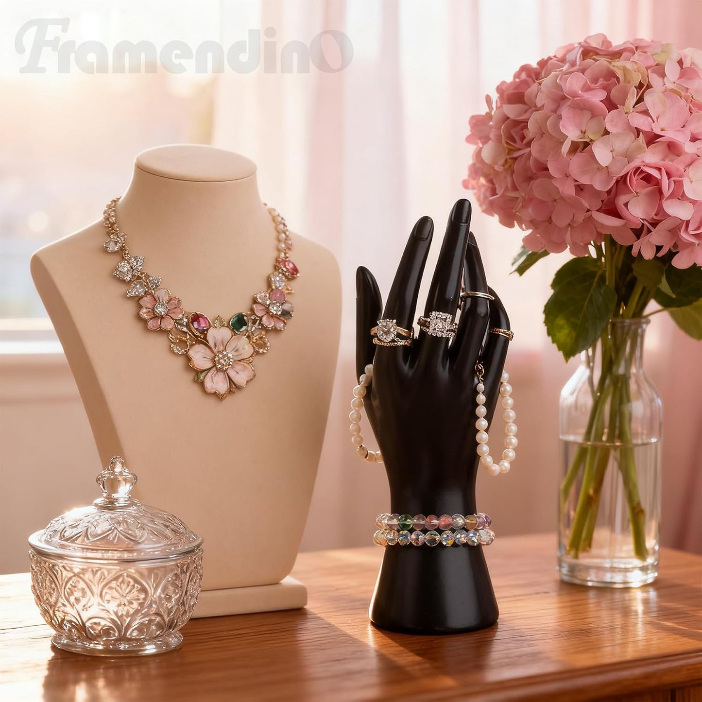 Soporte joyería plástico para pulsera collar anillo negro