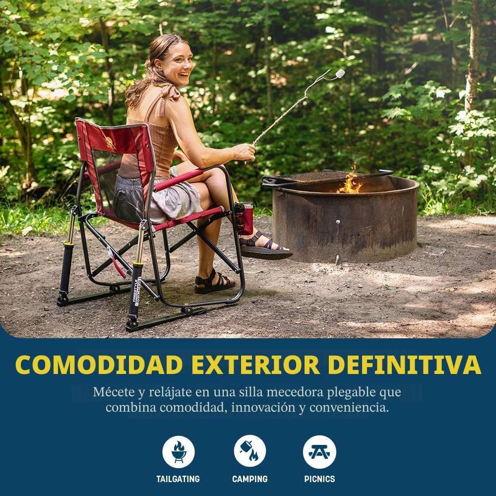 Silla mecedora plegable con reposabrazos azul índigo