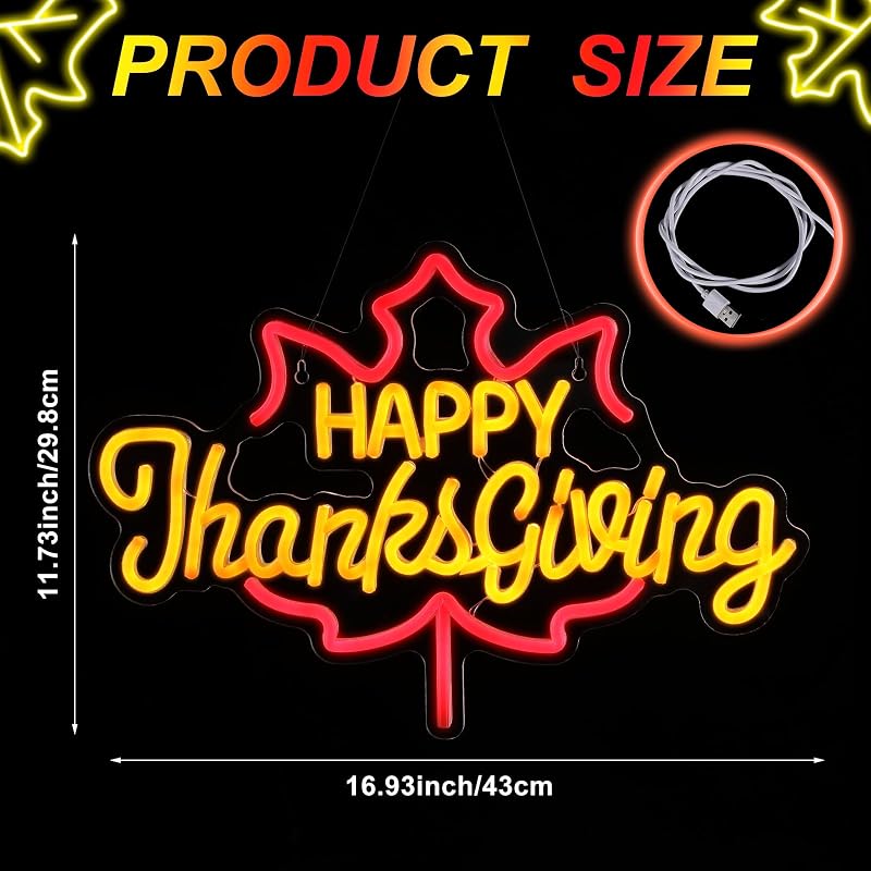 Letrero neón Happy Thanksgiving en inglés