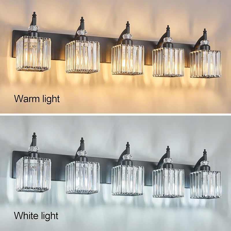 Lámpara tocador cristal 5 luces negro moderna