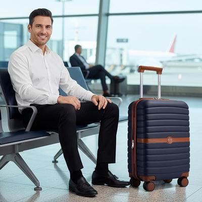 Maleta rígida expandible con ruedas 28pulg PCABS azul marino/marrón