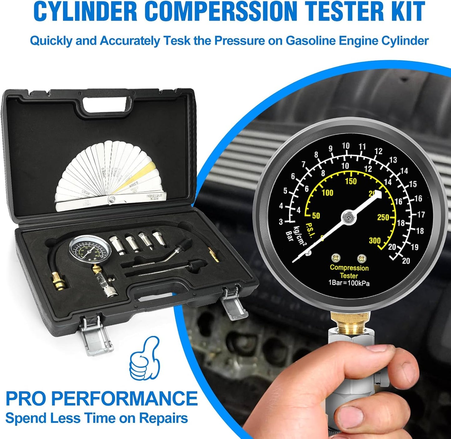 Kit 9 Pzas Probador Compresión Cilindro Motor Gasolina