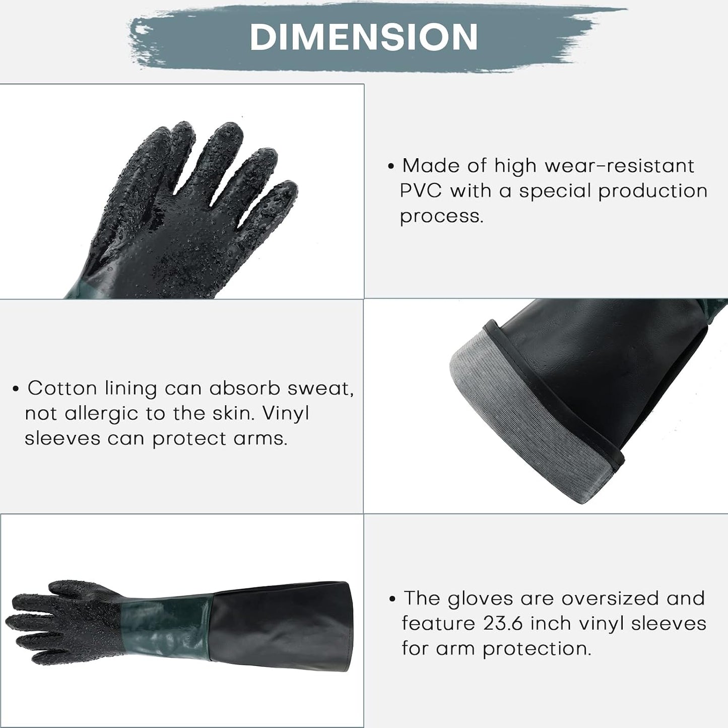 Guantes goma chorro arena 23.6pulg con soportes metal