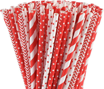 Pajitas papel rojo biodegradables 100 unidades para fiestas