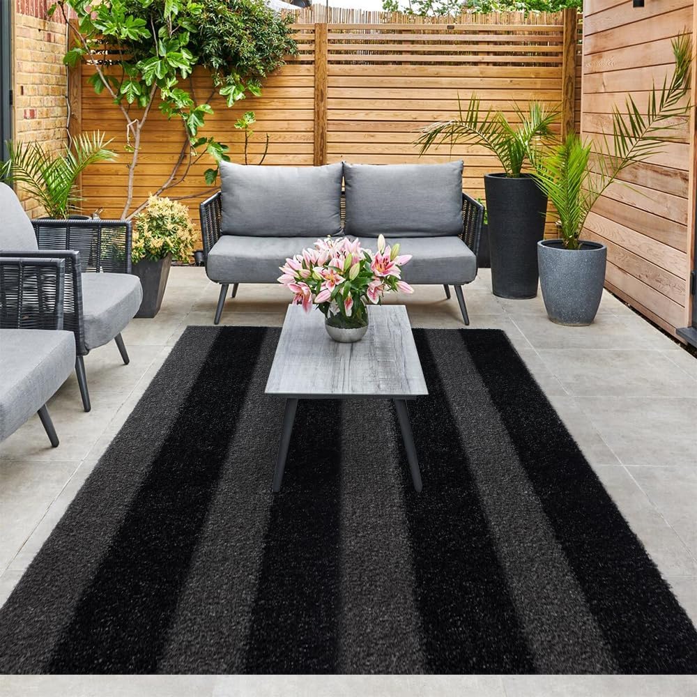 Alfombra césped artificial 6x8ft color negro gris rayas