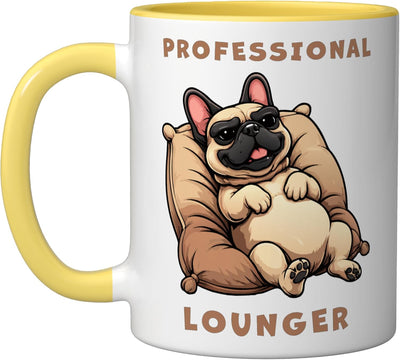 Taza cerámica para perro francés con diseño divertido amarillo/blanco