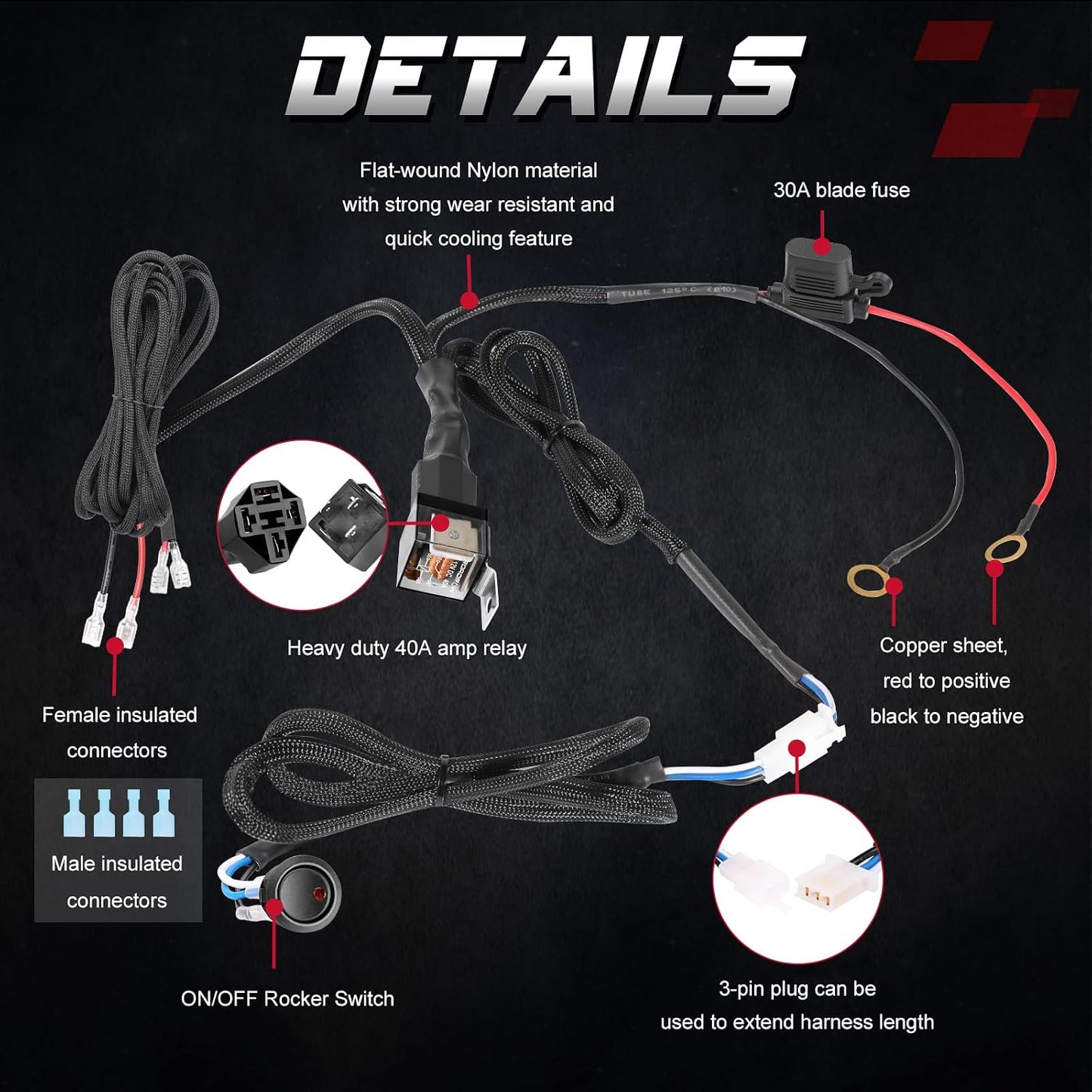Kit arnés 2 conductores luces antiniebla led 12v 40a relé