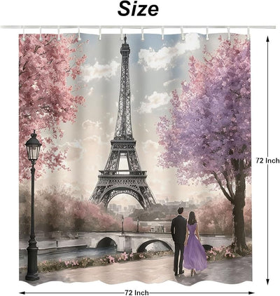 Cortinas baño diseño torre Eiffel 72x72pulg con ganchos
