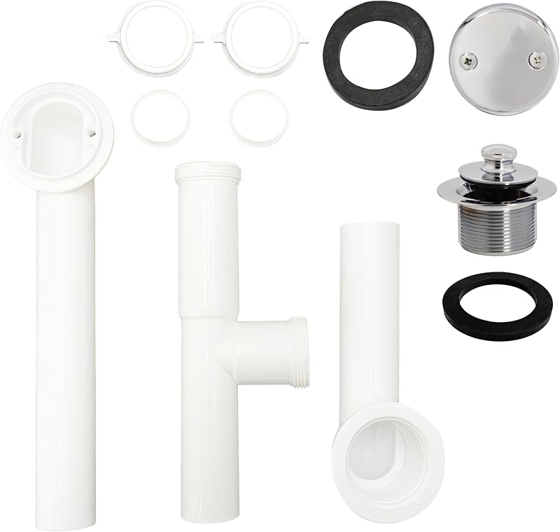 Conjunto tubular baño blanco cromo tapón giratorio 12 pzas