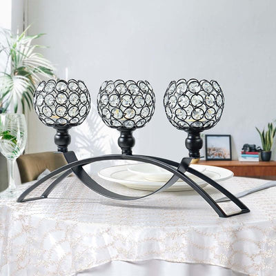 Centro mesa candelabro cristal 3 brazos dorado