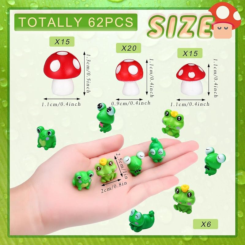 62 Pzas Mini Estatuas Hongos y Ranas Decoración Jardín