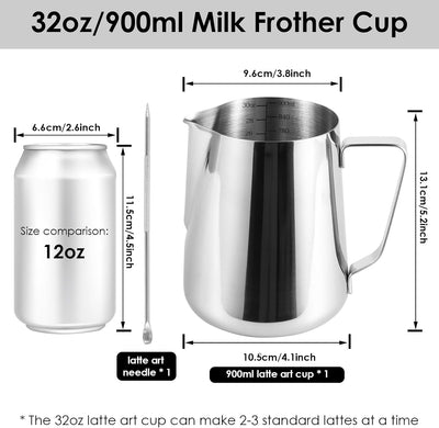 2 Jarras Espuma Leche Acero Inox 30.4oz para Café Capuchino