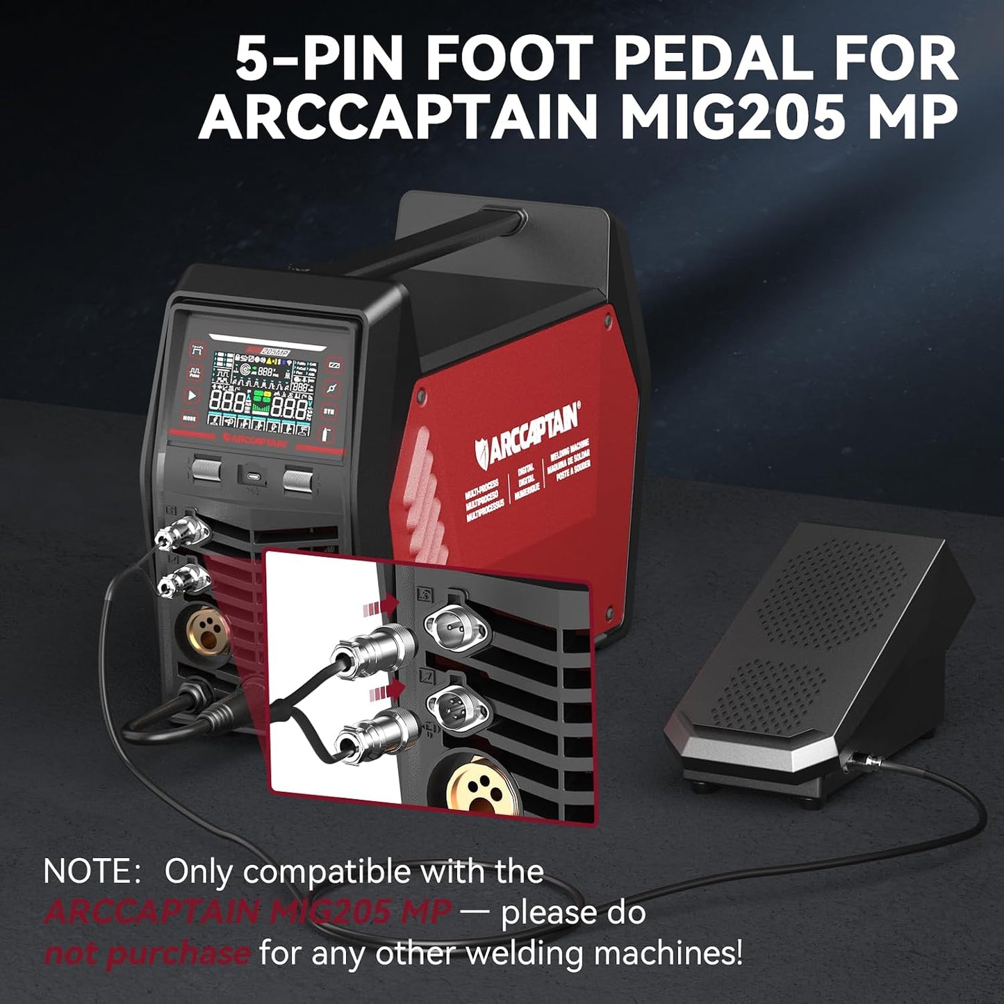 Pedal soldadura TIG 5 pines MIG205 MP control remoto 10pies