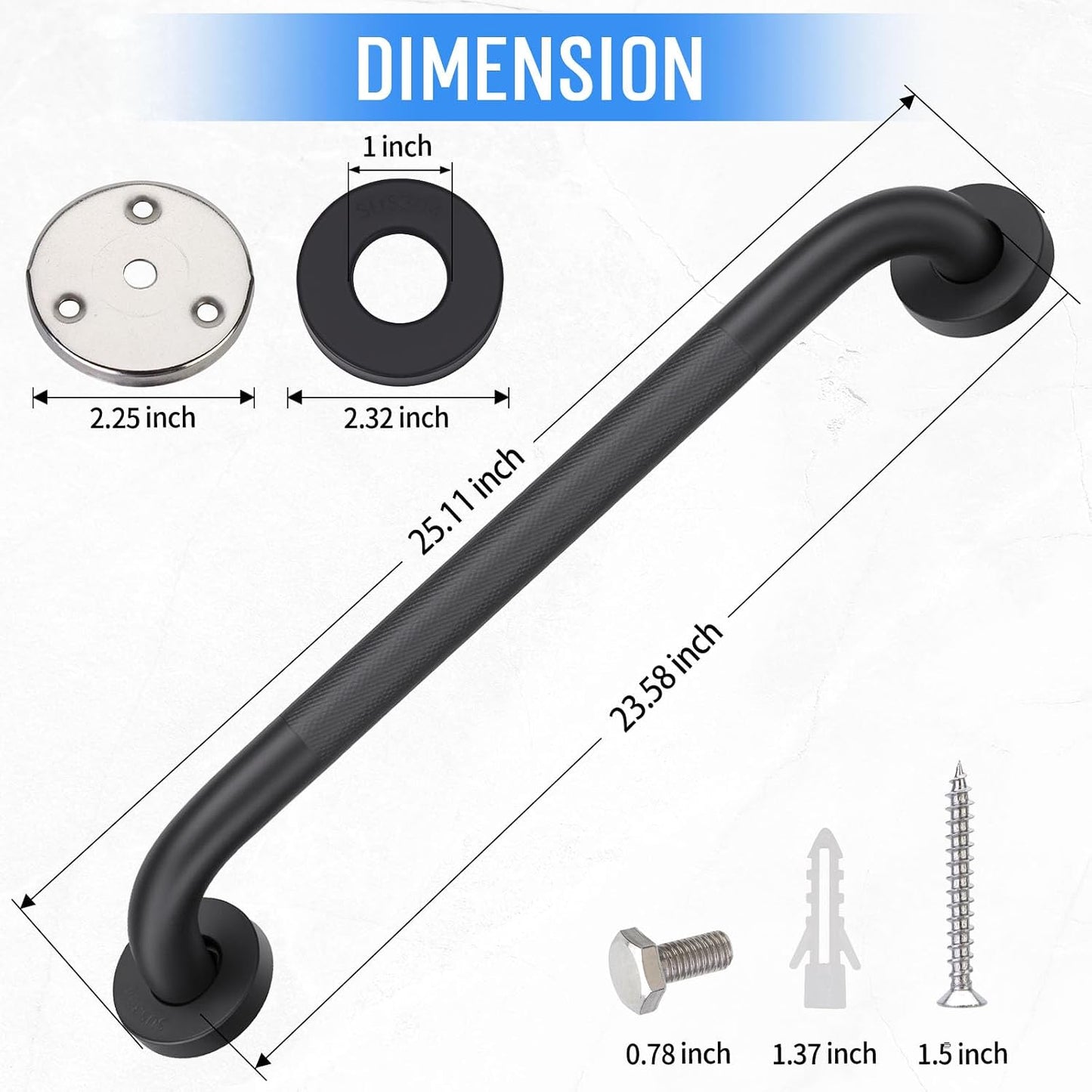 2 Barras agarre ducha 24pulg acero inox negro antiderrap